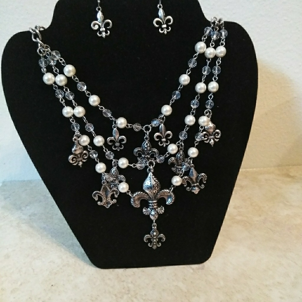 Western pearl silver earrings necklace set boho